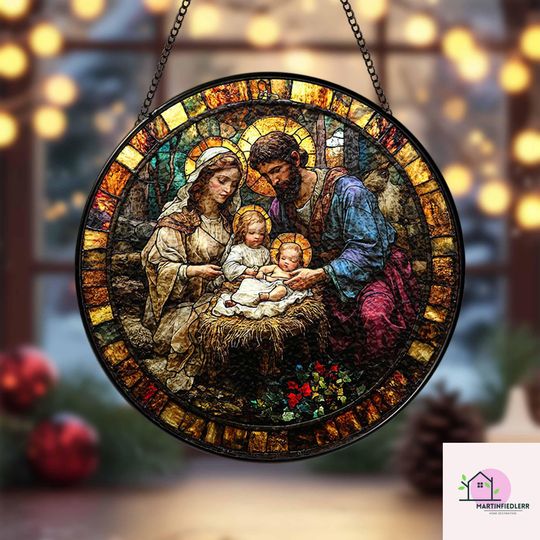 Discover Divine Nativity Stained Glass Suncatcher - Holy Family Christmas Ornament