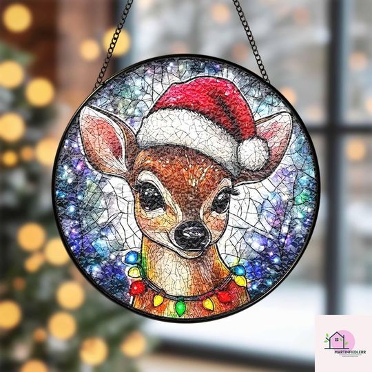 Discover Christmas Reindeer Stained Glass Suncatcher for Holiday Windows
