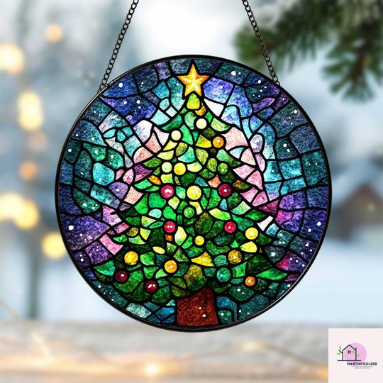 Discover Christmas Tree Stained Glass Suncatcher Window Decor