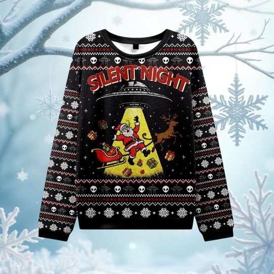 Santa Claus Was Kidnapped by Aliens Ugly Christmas Sweater, Funny Holiday Pullover, Sci-Fi Xmas Knit, Quirky Extraterrestrial Xmas Sweater