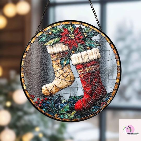 Discover Christmas Stockings Stained Glass Suncatcher for Holiday Decor