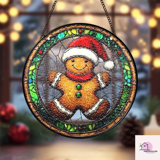 Discover Gingerbread Man Stained Glass Christmas Suncatcher Window Decor