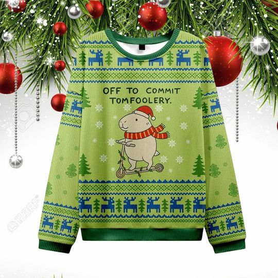 Capybara Is Ready To Do Something Bad Ugly Christmas Sweatshirt, Funny Holiday Jumper, Naughty Capybara Xmas Pullover, Festive Gift 2025