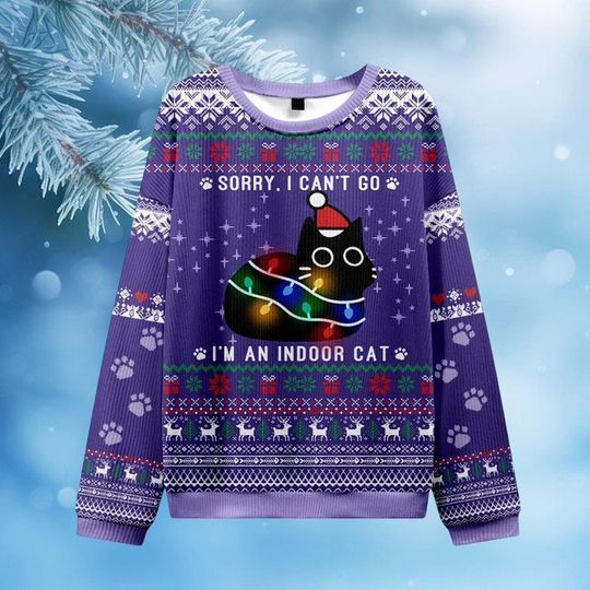 Discover Sorry, Im an Indoor Cat Ugly Christmas Sweatshirt, Funny Holiday Jumper, Cozy Cat Xmas Pullover, Gift for Cat Lovers 2025