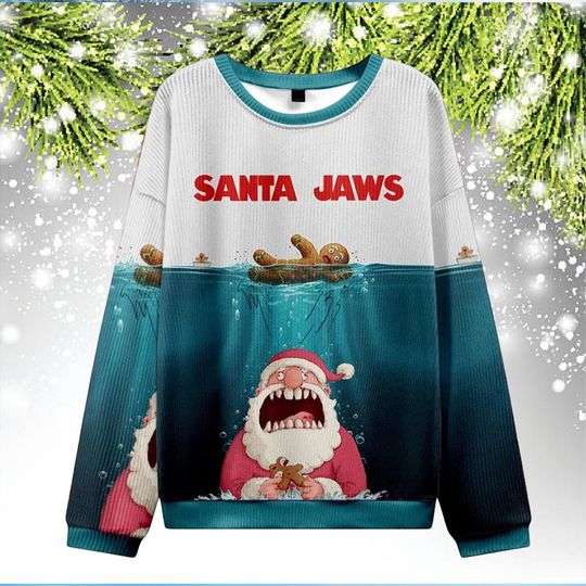 Discover Santas Jaws Chaos: Gingerbread Trouble Ugly Christmas Sweatshirt, Funny Holiday Jumper, Festive Xmas Pullover, Christmas Gift 2025