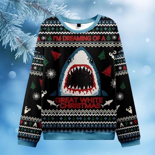 Shark Ugly Christmas Sweater, Santa Shark Jaws Xmas Sweater, Funny Shark Holiday Jumper, Santa Jaws Is Coming Ugly Christmas Sweatshirt