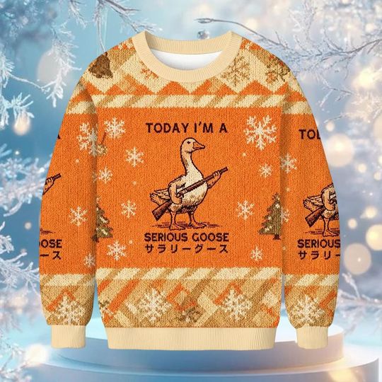 Discover Today Im Serious Goose Ugly Christmas Sweater, Serious Stupid Goose Meme Holiday Sweatshirt, Funny Xmas Jumper Gift