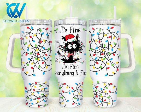 Christmas I'm Fine It's Fine 40oz Tumbler Wrap  , Christmas Lights 2 pieces 40 oz Tumbler  , Christmas Tumbler 40oz  Sublimation