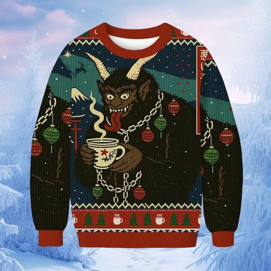 Naughty List Krampus Ugly Christmas Sweater, Funny Krampus Holiday Sweatshirt, Humorous Xmas Jumper Gift