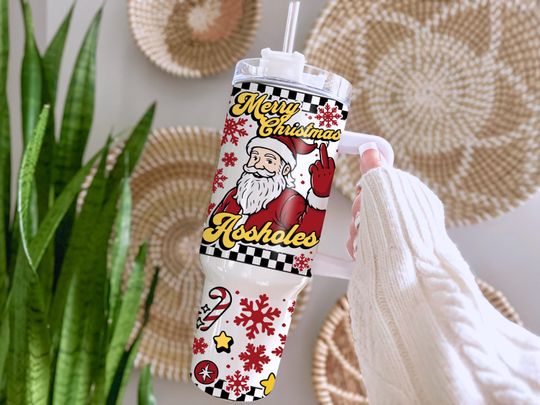 Discover Merry Christmas Funny Santa 40oz Tumbler Wrap  , Sarcastic Sweary Adult Humor Quencher Handle Tumbler Sublimation Design