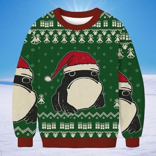 Discover Frog Wearing Santa Hat Green Ugly Christmas Sweater, Funny Frog Holiday Sweatshirt, Humorous Xmas Jumper Gift