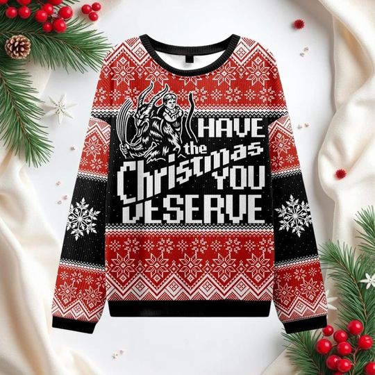 Krampus Have the Christmas You Deserve Ugly Christmas Sweater, Retro Horror Holiday Pullover, Creepy Xmas Knit, Scary Christmas Sweater