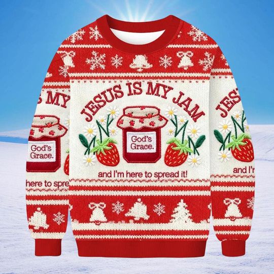 Discover Jesus Is My Jam And I'm Here To Spread It Christmas Ugly Sweatshirt, Funny Christian Jumper, Religious Holiday Gift