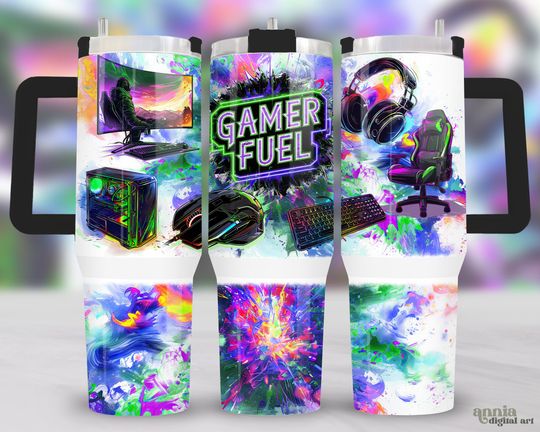 Discover Gaming 40oz Tumbler Wrap, Gamer Fuel 40 oz Quencher Tumbler Sublimation Design, PC Gaming Gear Tumbler  , Kids Video Game Tumbler