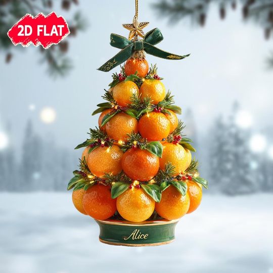 Discover Custom Name Orange Xmas Tree 2D Acrylic Ornament, Personalized Shaped Orange Tree Hanging Decor, Christmas Hanging with Fruit Themed