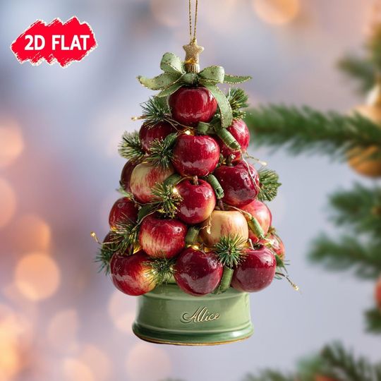 Discover Custom Apple Christmas Tree 2D Acrylic Ornament, Personalized Shaped Apple Tree Hanging Decor, Xmas Hanging with Fruit Themed, Fruit Lover