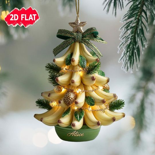 Discover Custom Name Banana Shaped Christmas Tree Ornament, Personalized Name Fruit Holiday Tree Deco, Banana Lovers Christmas gift, Food Lover Gift