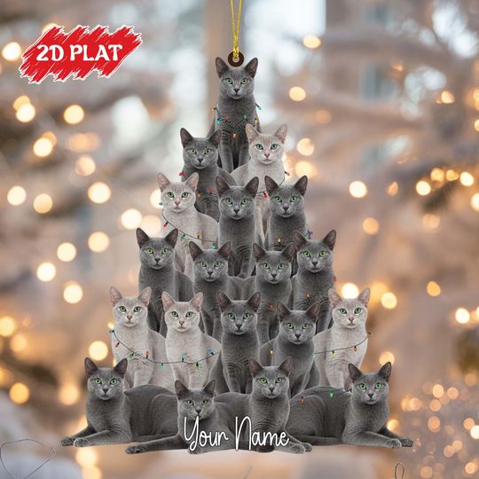 Discover Custom Name Russian Blue&nbsp;Cat Christmas Ornament, Personalized Hanging Cats Ornament, Pets Ornament, Gift For Cat Lovers, Cat Mom Gifts