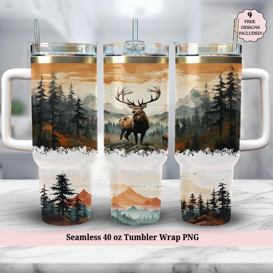 Discover Dad 40oz Tumbler Wrap, Seamless Deer Hunting Rustic Animal Tumbler Wrap  for Men, Male 40 oz Quencher Sublimation Design