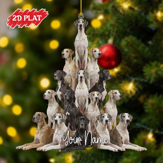 Discover Personalized 2D FLAT Great Dane Christmas&nbsp; Ornament, Custom Great Dane Dog Xmas Hanging Decor, Pets Ornament 2025, Great Dane Lovers Gift