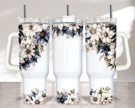 Discover Daisy 40oz Tumbler Wrap Sublimation  , Floral 40oz Tumbler  , 40oz Sublimation Design, Seamless Floral 40oz Quencher, Add Name Tumbler