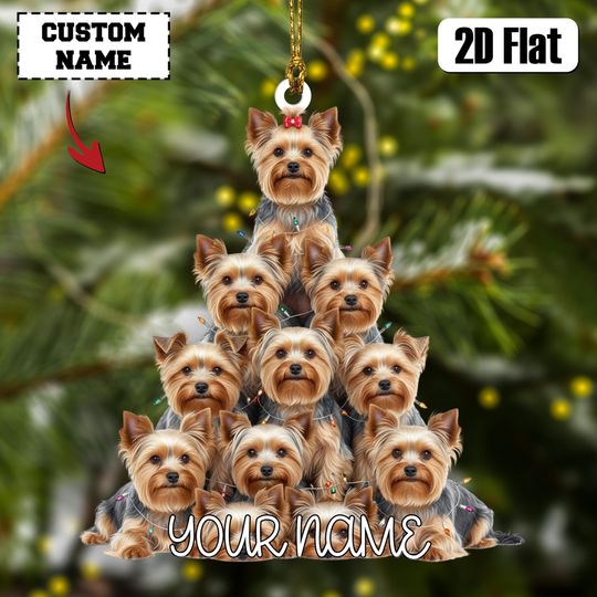 Discover Personalized 2D FLAT Yorkshire Terrier Christmas&nbsp;Ornament, Custom Yorkshire Dog Xmas Hanging Decor, Pets Ornament 2025, Dog Lovers Gift