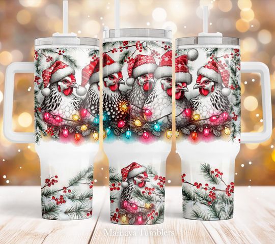 Discover Christmas chicken 40oz Quencher tumbler Sublimation design Christmas lights Holidays  wrap Waterslide