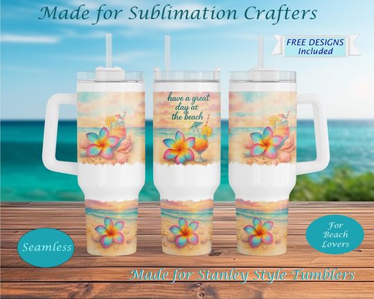 Discover Have a Great Day at the Beach Tumbler Wrap | Tropical Floral Cocktail | 40 oz   Style Sublimation Design | Summer Ocean Sunset
