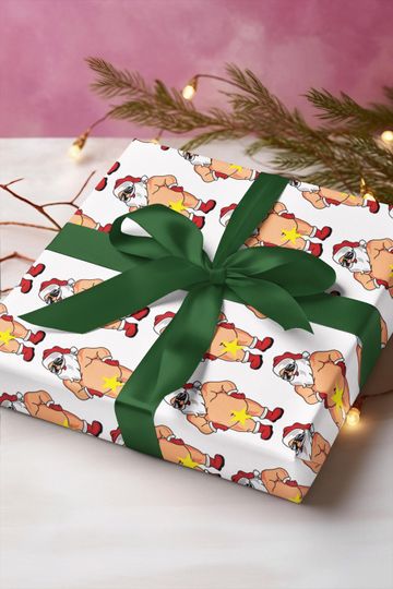 Discover Adult Humor Naked Santa  Funny wrapping paper white- 30 inches wide, satin finish