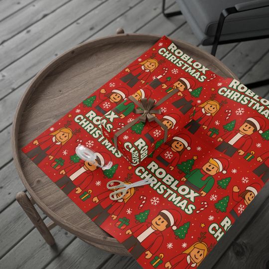 Roblox Christmas Wrapping Paper | Red Holiday Character Pattern