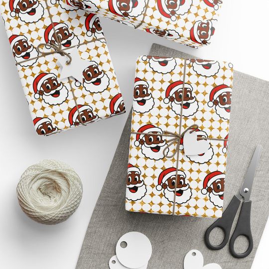Christmas Wrapping Paper Rolls Black Family Christmas Gift Wrap Holiday Gift Wrap Custom Name Wrapping Paper African American Santa