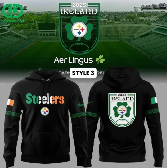 Discover Ireland 2025 Dublin Pittsburgh Steeler 3D Black Hoodie