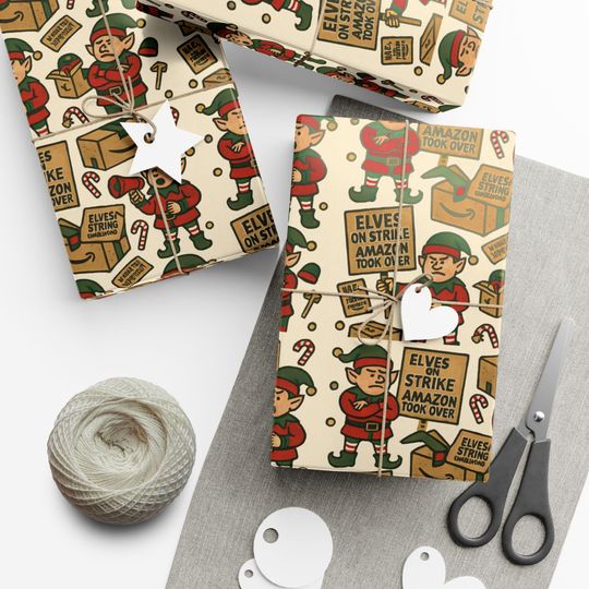 Discover Amazon Lovers Christmas Wrapping Paper: Elves on Strike