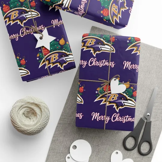 Discover Baltimore Football Merry Christmas Sports Gift Wrap, Holiday Present Wrap