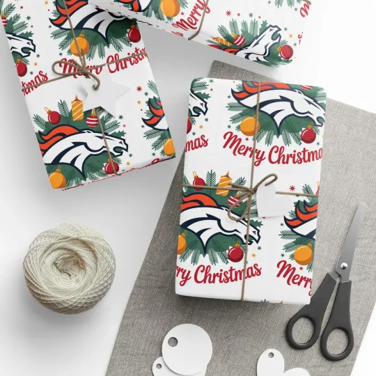 Discover Denver Football Merry Christmas Sports Gift Wrap, Holiday Present Gift Packaging