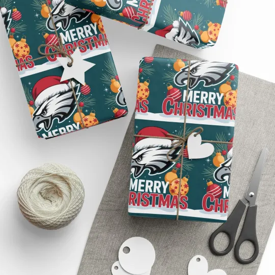 Discover Philadelphia Football Merry Christmas Sports Gift Wrap, Holiday Present Eagles