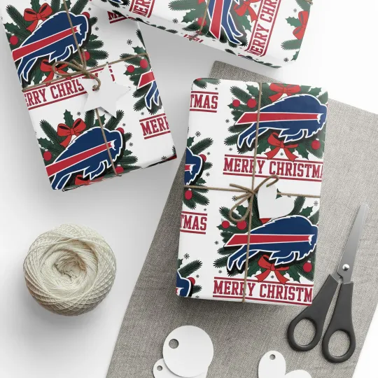 Discover Bills Football Merry Christmas Sports Gift Wrap, Holiday Present Buffalo football