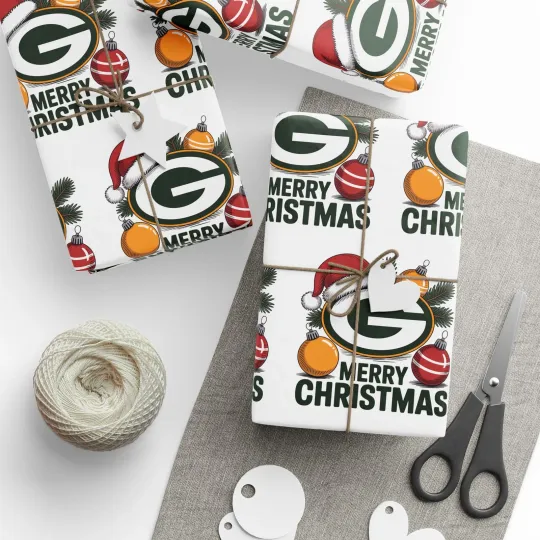 Discover Wrapping Paper, Green Bay Football Merry Christmas Sports Gift Wrap, Holiday