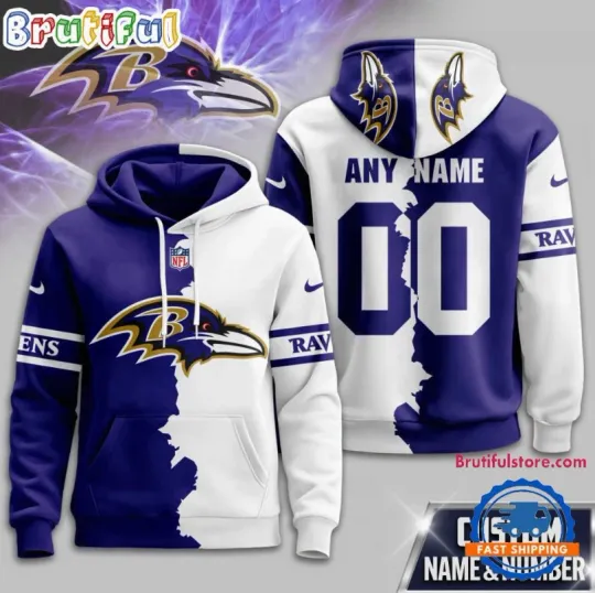 Discover Custom Baltimore Raven 2025 football Victory Split 3D Hoodie