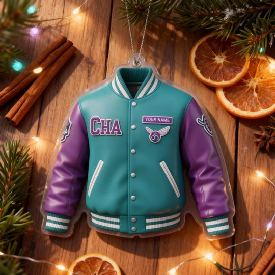 Discover Personalized Charlotte Basketball Ornament  Varsity Jacket, Teal & Purple