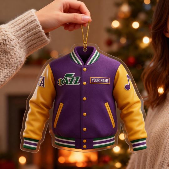 Discover Personalized Utah Basketball Varsity Jacket Ornament  Custom Acrylic Christmas Gift for Basketball Fans, Sports Keepsake