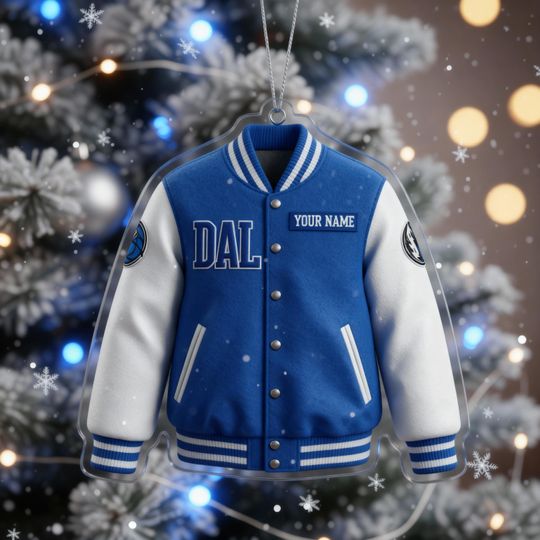Discover Personalized Dallas Basketball Ornament  Custom Varsity Jacket, Blue & White