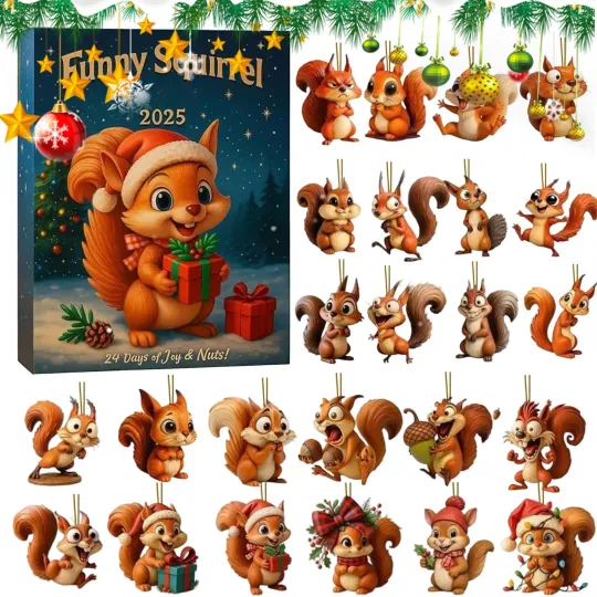 Discover Squirrel Christmas Advent Calendar Toy 2025 | 2D Flat Acrylic Ornament | 24 Days
