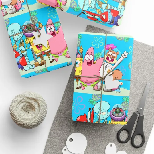 Discover SpongeBob SquarePants Main Characters Birthday Christmas Gift Wrapping Paper