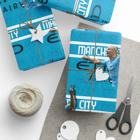 Discover Erling Haaland Manchester City Premier League Soccer Futbol Gift Wrapping Paper