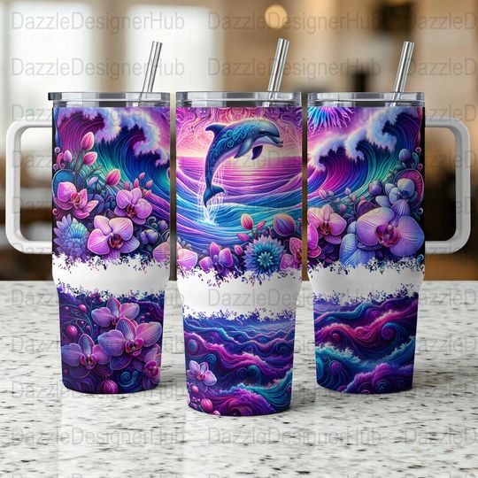 Discover Ocean Dolphin 40oz Tumbler Wrap: Floral Beach Design