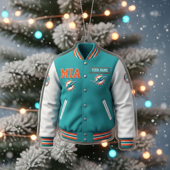 Personalized Dolphins Football Christmas Ornament, Xmas Tree Decor, Gift for Football Fans, Sports Keepsake