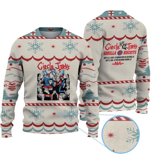 1944 Circle Jerks x Gorilla Biscuits Graphic 3D Sweater with Distressed Punk Band Artwork
