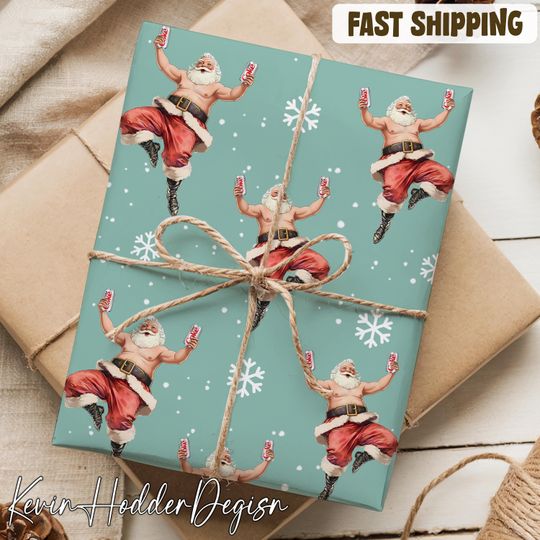 Hot Santa Diet Coke Christmas Wrapping Paper | Diet Coke Gift Wrap | Festive Xmas Wrapping Paper