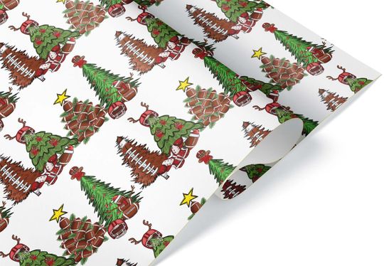 Discover Sporty Football Christmas Tree Thick Wrapping Paper, Xmas Gift Wrap for Sports Fan, Football Team Player Coach Decor